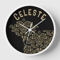 Monogrammed Gold Pattern on Black  | Clock