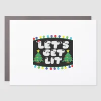 Let's Get Lit Christmas Tree Merry Funny Jokes Sat Car Magnet