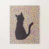 Puzzle - Black Cat Against Colored Dots