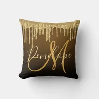 Elegant Glitter Dripping Monogram  Throw Pillow