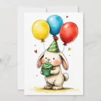 Cute Bunny with Cupcake Kid's Happy Birthday Card