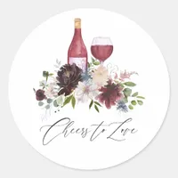 Burgundy Blush Floral Wine Tasting Bridal Shower Classic Round Sticker