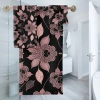 Elegant pink on black lace in vintage style  bath towel set