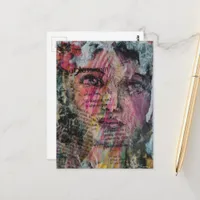 Unique and colorful vintage face mixed media postcard