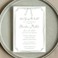 She's Tying the Knot Sage Green Bow Bridal Shower Invitation