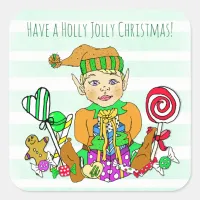 Holly Jolly Christmas Festive Elf Square Sticker