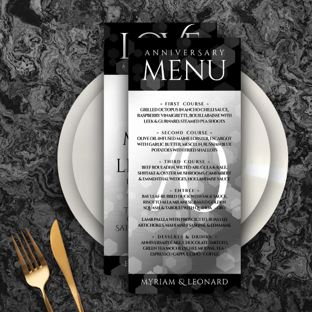 Elegant 70th Platinum Wedding Anniversary Menu