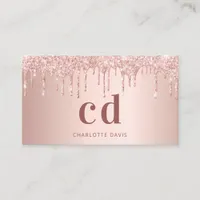 Rose gold drips monogram initials business card