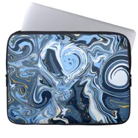 Blue, White and Gold Swirls Fluid Art    Laptop Sleeve