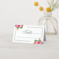 Tropical Hibiscus Floral Palm Leaves Wedding  Place Card