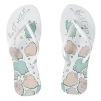 WEDDING SHOES | Modern Seashells Coral teal Flip Flops