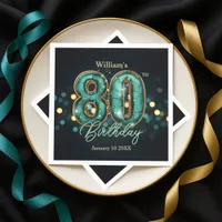  Sparkling Teal and Gold 80th Birthday  Napkins