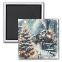 Old-Fashioned Train and Vintage Winter Scene Magnet