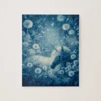 Cyanotype Dandelion Unicorn Dreams Jigsaw Puzzle