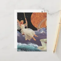  Fairy on a Swing Over the Ocean Surreal Postcard