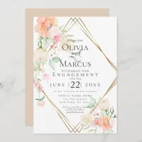 Engagement Blush Cream Coral Spring Floral Bouquet Invitation