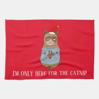 Funny Sarcastic Cat With Ugly Sweater Kitchen Towel