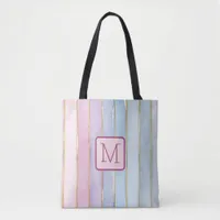 Wide Vertical Stripes Pinks Color Block Monogram Tote Bag