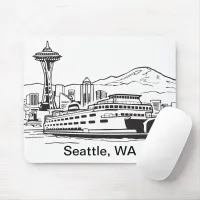 Seattle Ferry & Skyline Washington State Line Art  Mouse Pad