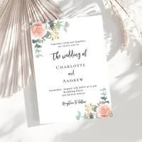 Floral rose gold eucalyptus greenery wedding invitation