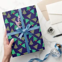 Cute Christmas Tree Pattern | Navy Blue  Wrapping Paper