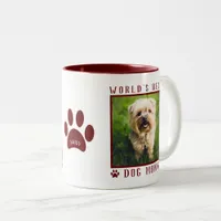 World's Best Dog Mom Photo Name Paw Prints Maroon Two-Tone Coffee Mug