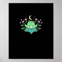 Cottagecore Goblincore Moon Flowers Forest Frog Mu Poster