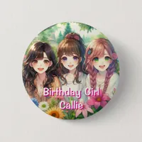 Cute Anime Birthday Girl Personalized Button