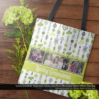 "Lucky Grandma" Shamrock Clover Pattern Photo Tote Bag