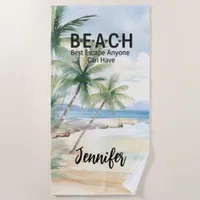 Beach palm trees name quote beach towel