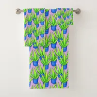 Aloe Vera Plants Pattern Textile Bath Towel Set