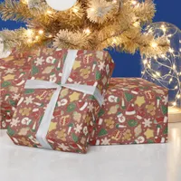 Christmas Gingerbread Cookie Pattern on Red Wrapping Paper