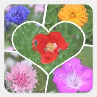 My Heart is Filled with Flowers Photo Collage Square Sticker