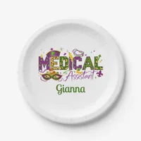 Personalized Text Medical Assistant - Mardi Gras Paper Plates