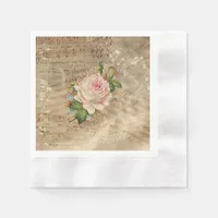 Vintage Rose Musical Notes Paper Cocktail Napkin