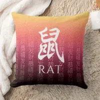 Rat 鼠 Red Gold Chinese Zodiac Lunar Symbol Throw Pillow