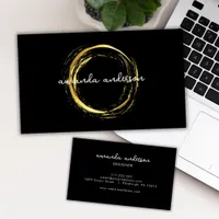 Luxury Faux Gold Circle Black Business Card 