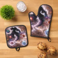 A Captivating Abstract Galactic Nebula Oven Mitt & Pot Holder Set