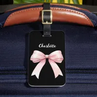 Bow black name script luggage tag