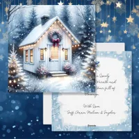 Tiny Home in a Magical Winter Forest Christmas Holiday Card