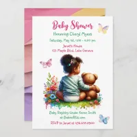 Baby Girl and her Teddy Bear | Girl's Baby Shower Invitation