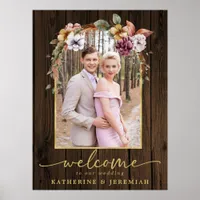 Rustic Wood Floral Arch Photo Wedding Welcome Poster