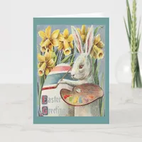 Vintage Easter Bunny Artist Painting an Egg, ZSSG Holiday Card