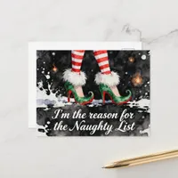Festive Reason for the Naughty List Elf  Legs Holiday Postcard