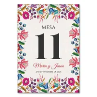 Colorful Floral Botanical Modern Spanish Wedding Table Number