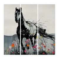 Black Horse in Wildflowers Triptych