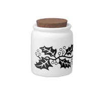 Candy Jar - Holly leaves in black and white