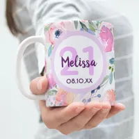 21st birthday pink florals name coffee mug