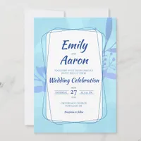 Blue Foliage Modern Floral Watercolor Wedding Invitation