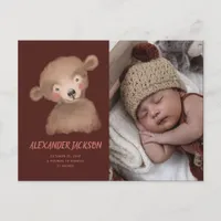 Sweet Bear Custom Photo Boy's Birth Announcement